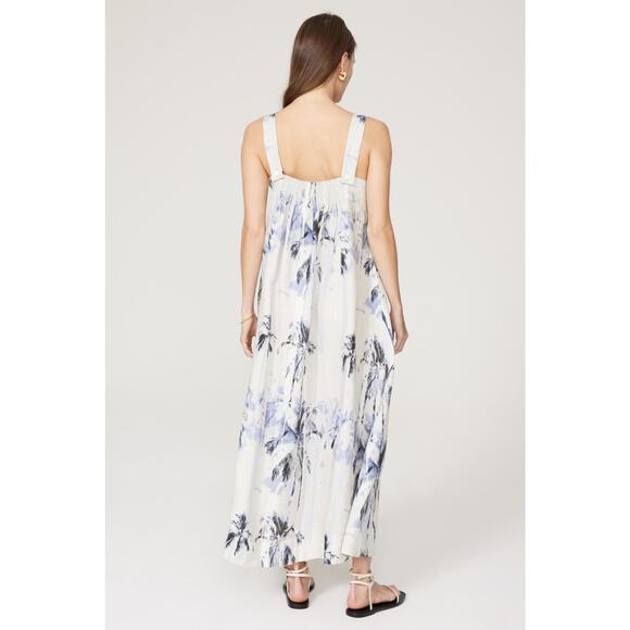 BOSS Blue Floral 100% Linen Open-Waist Square Neckline Summer Dress Size US 4 - Picture 3 of 16